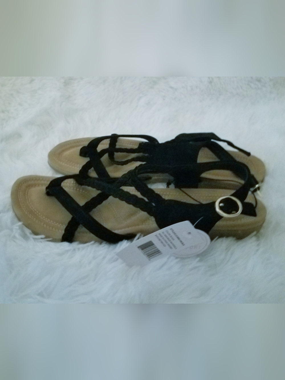 Ashley Blue Black Braided T-Strap Sandals